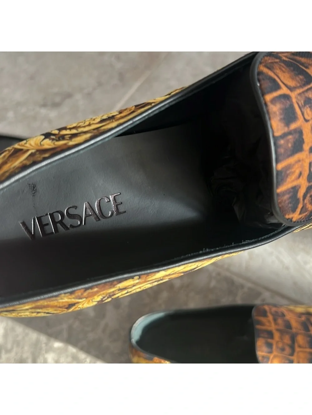 Versace Baroque Print Smoking Slippers Slip-On Shoes, Size EU 43 New +DustBag